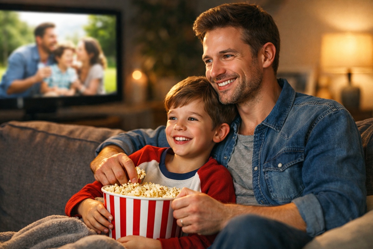Soirée cinema entre père et son fils