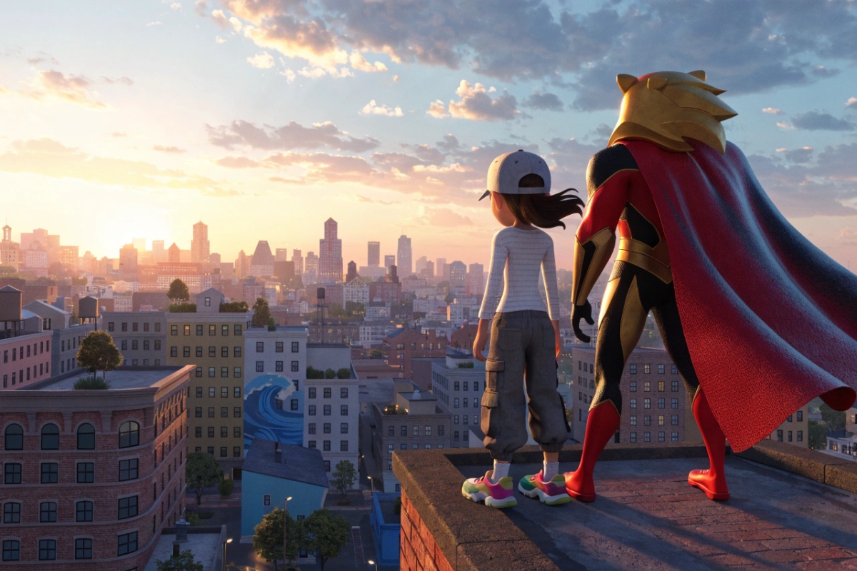 Jeune fille aux côtés d’un super lion