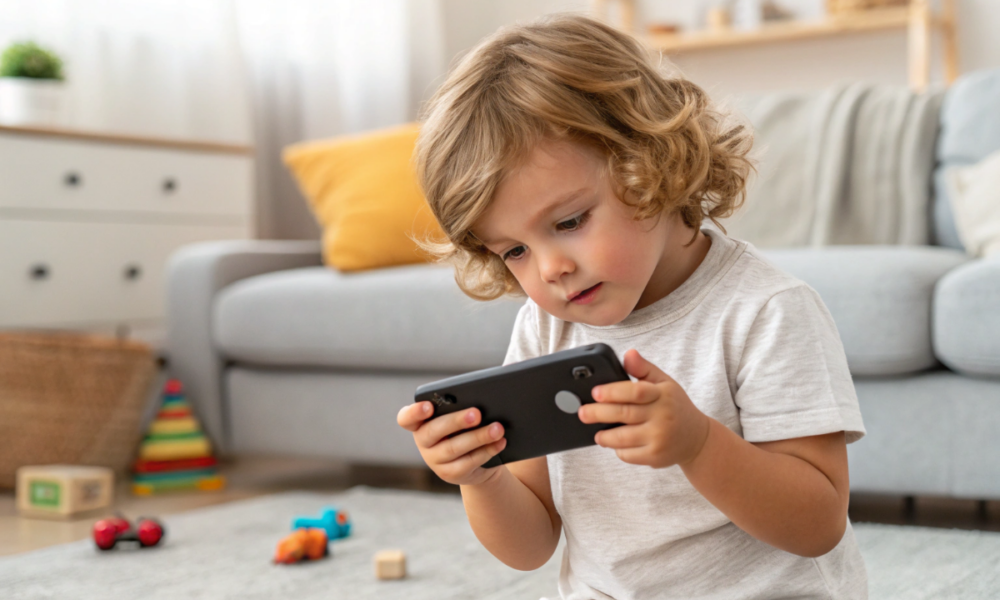 un enfant avec un téléphone portable