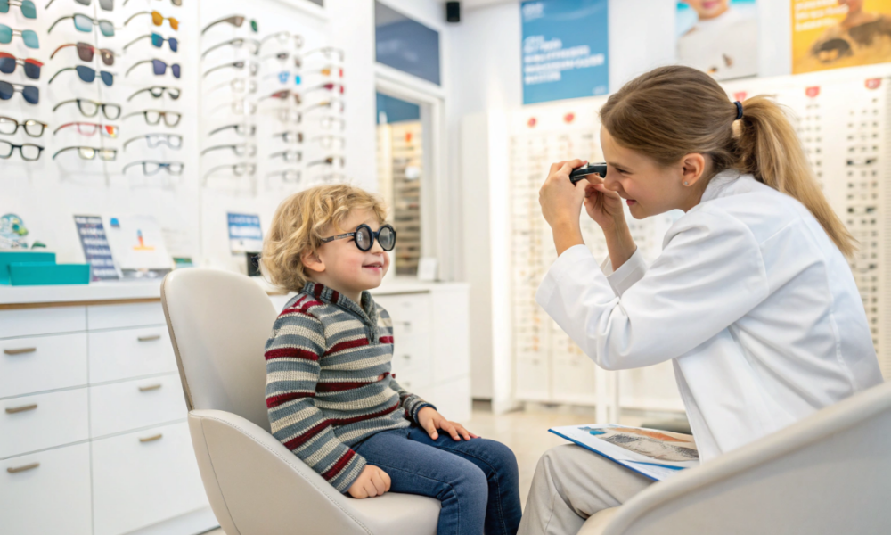 un enfant chez l'opticien
