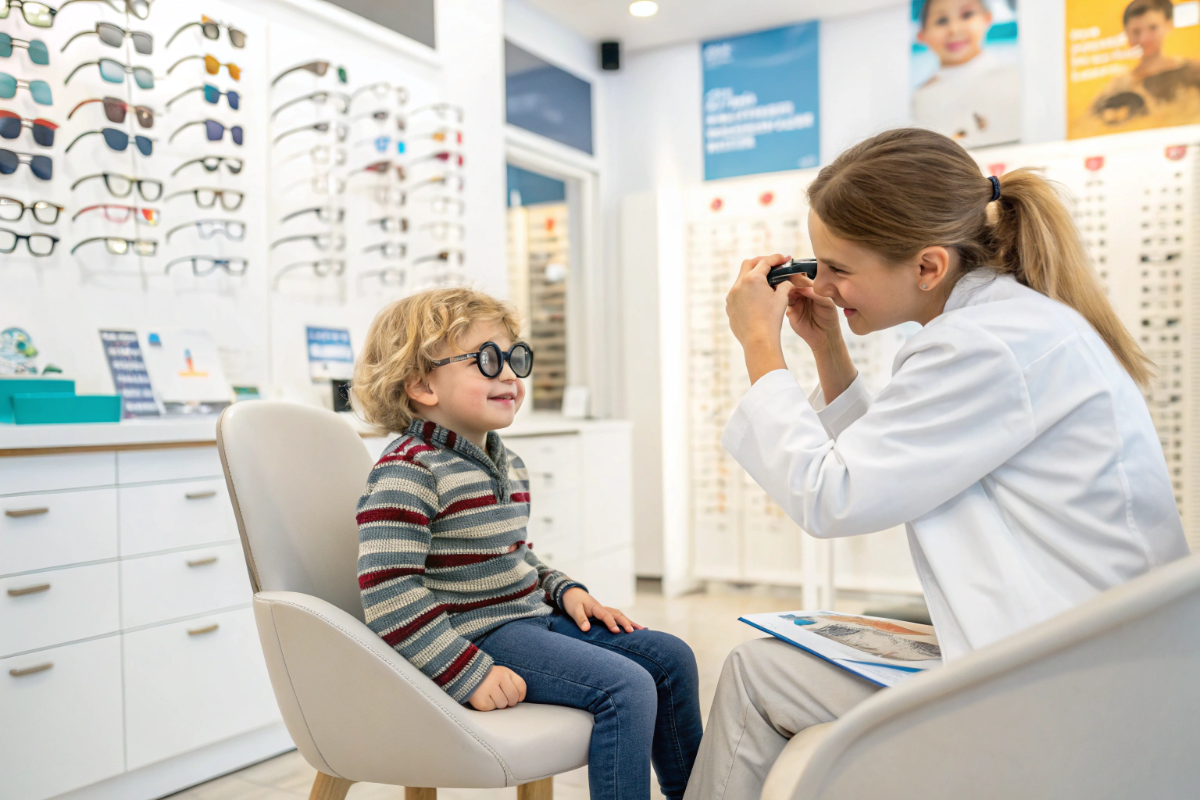 un enfant chez l'opticien
