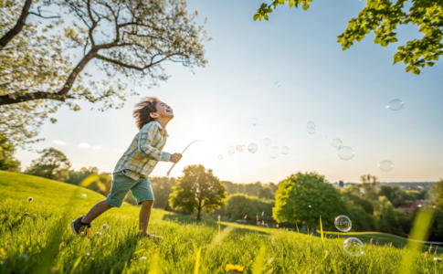 un enfant qui fait ses activités en plein air