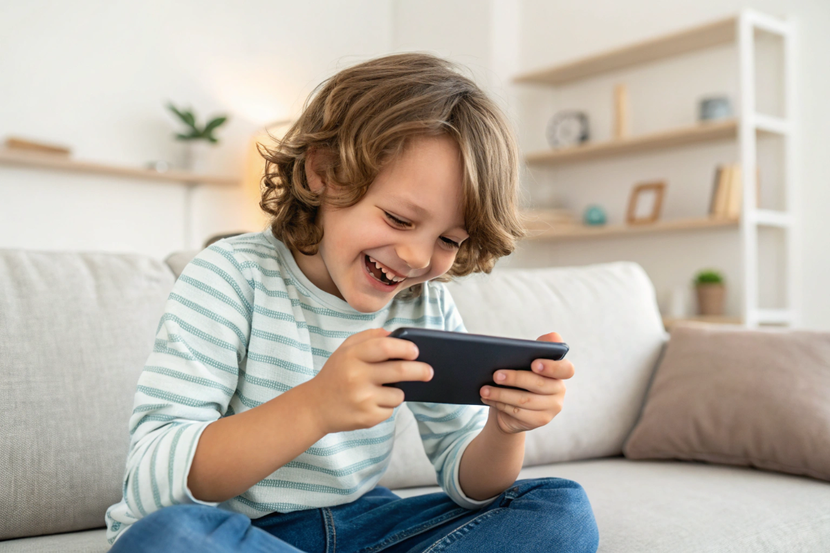 un enfant qui joue avec un téléphone portable
