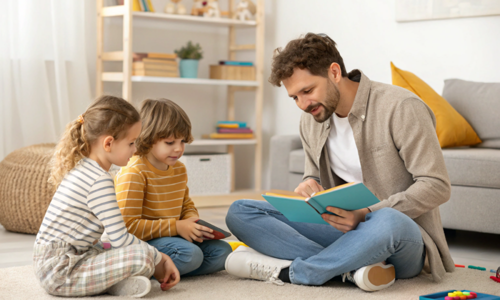 un homme qui éduque ses enfants