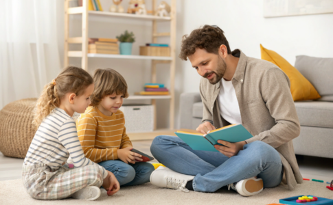 un homme qui éduque ses enfants