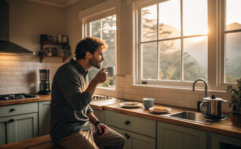 un homme qui prend un café à jeun