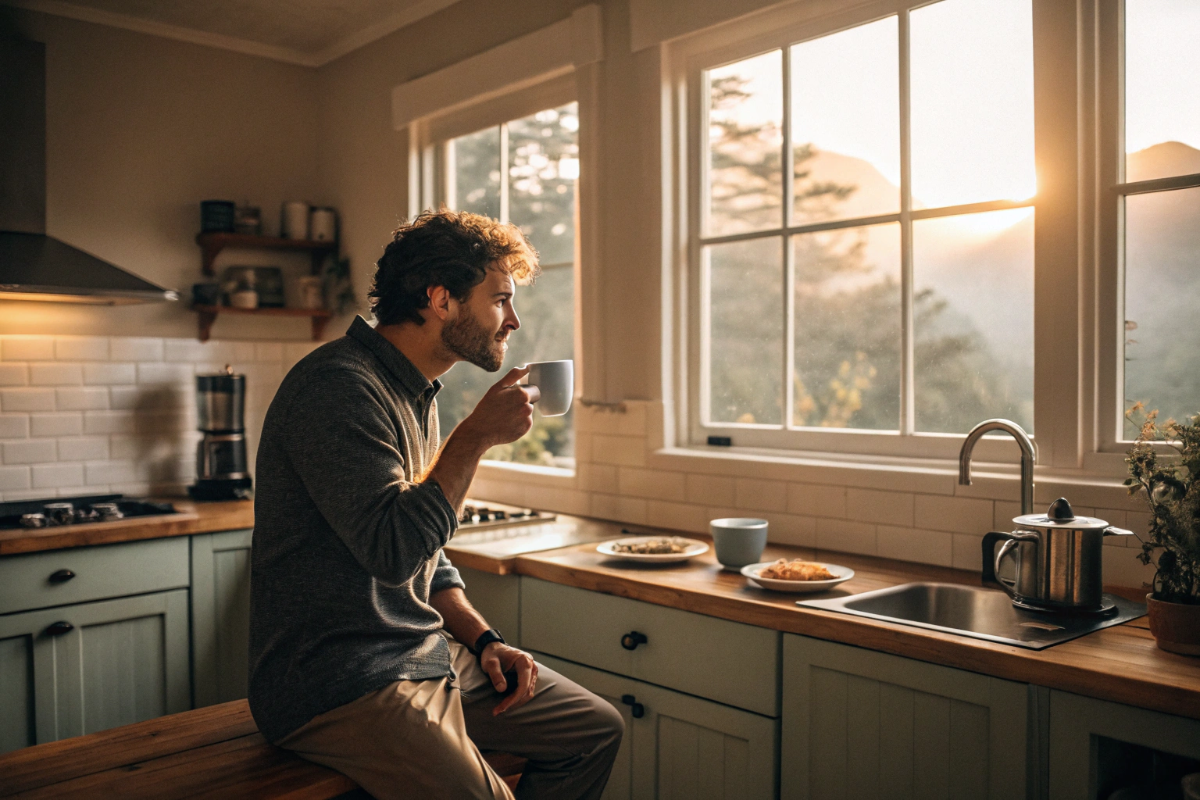 un homme qui prend un café à jeun