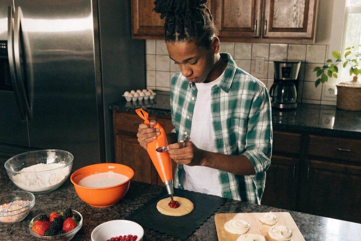 un homme qui prépare le cookie surprise