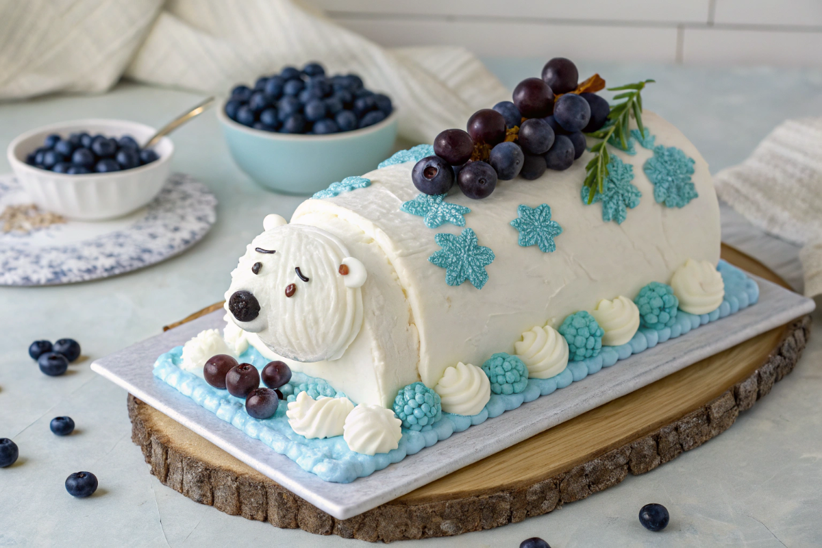 une bûche ours polaire au raisin