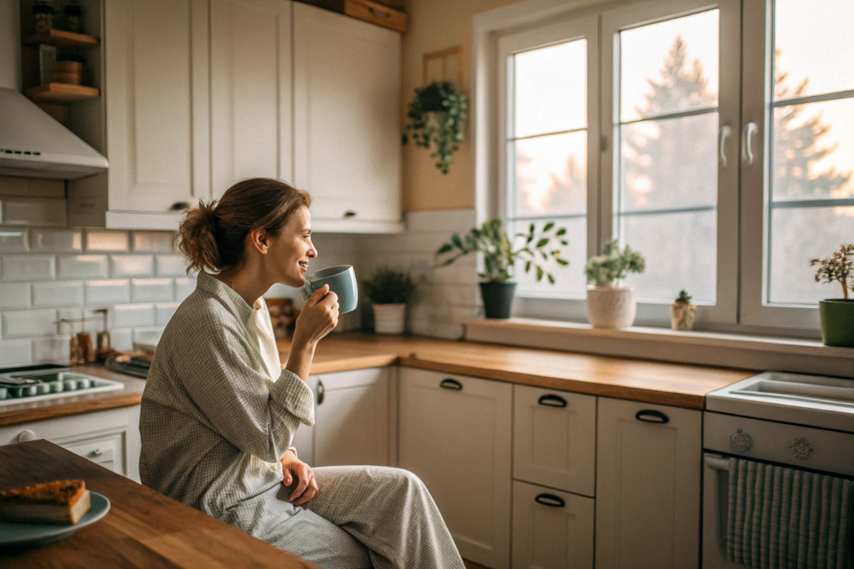une femme qui prend un café à jeun