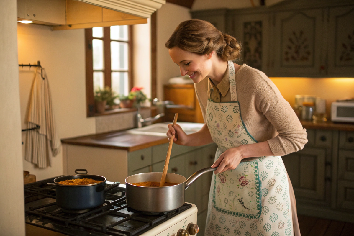 une femme qui prépare une soupe bonhomme de neige