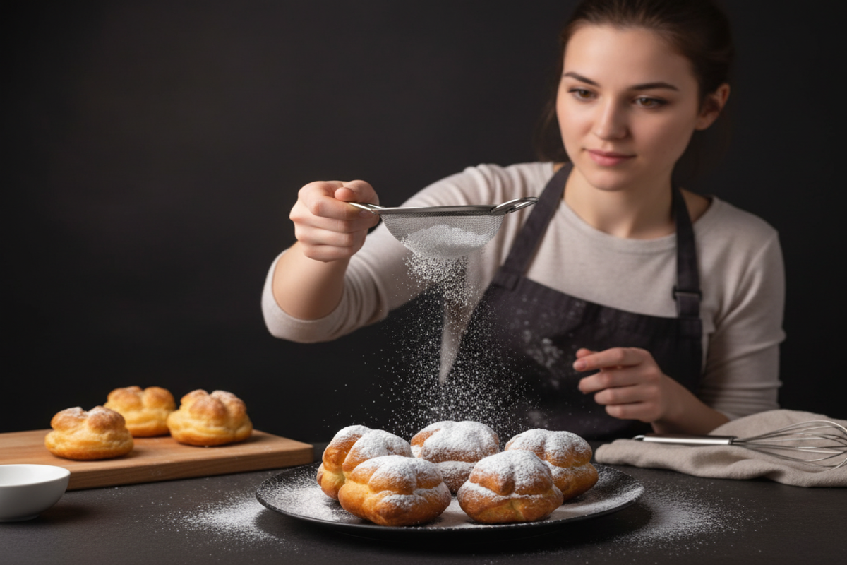 une jeune femme qui prépare des beignets