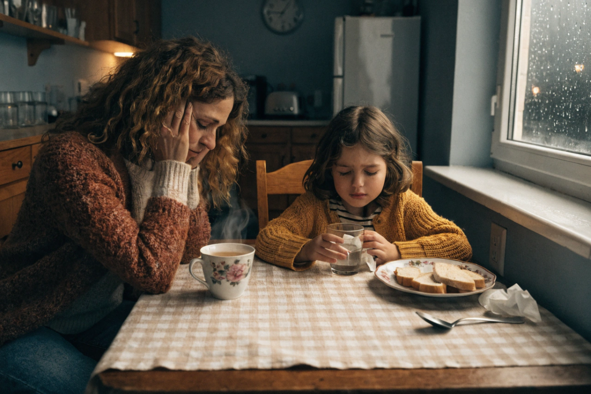 une maman et son enfant pendant la saison grippale