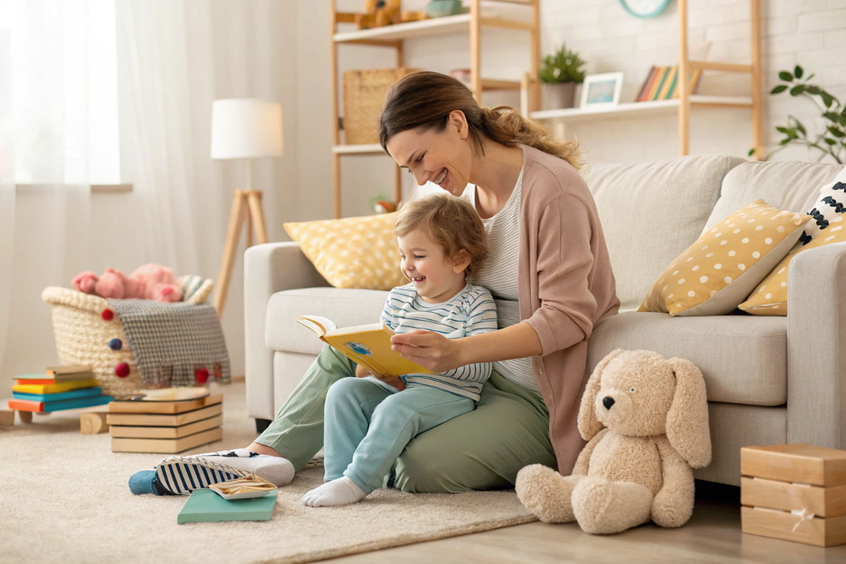 une maman qui s'occupe de son enfant unique