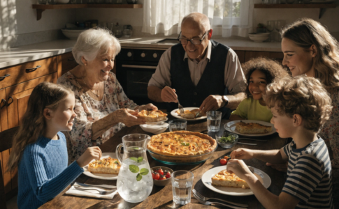une quiche partagée en famille