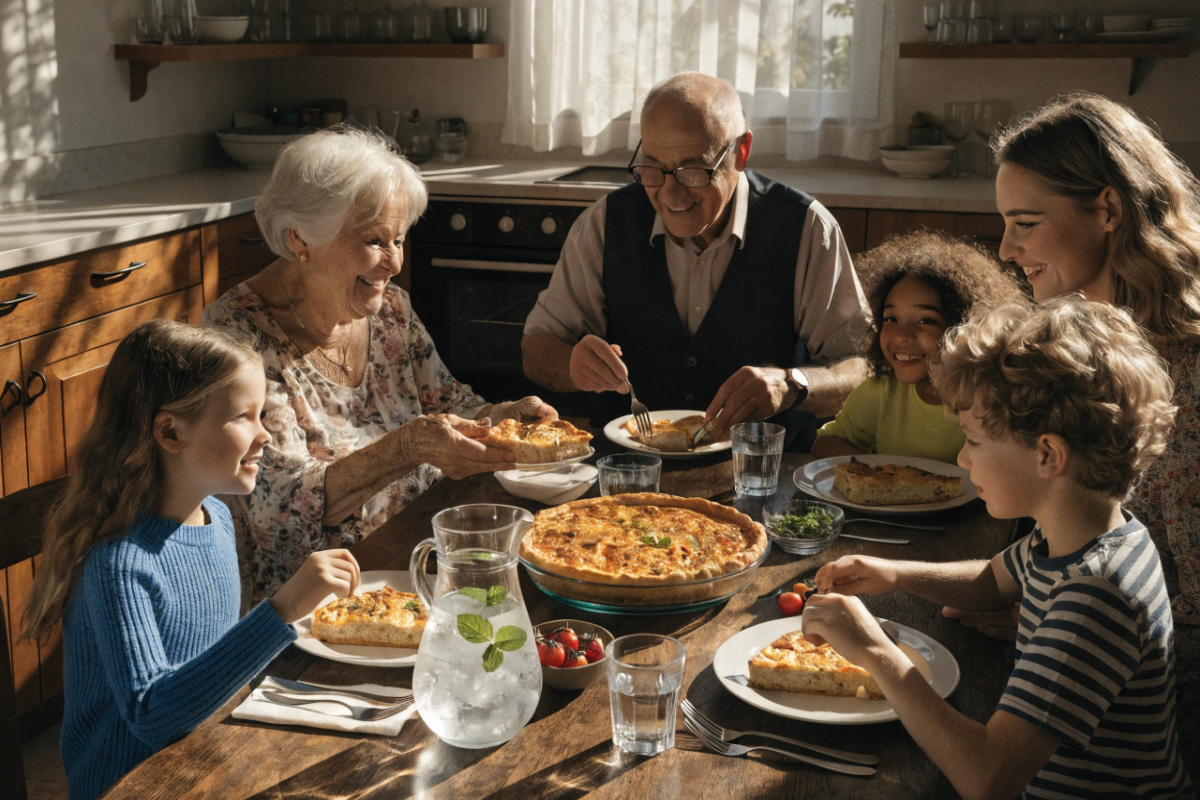 une quiche partagée en famille