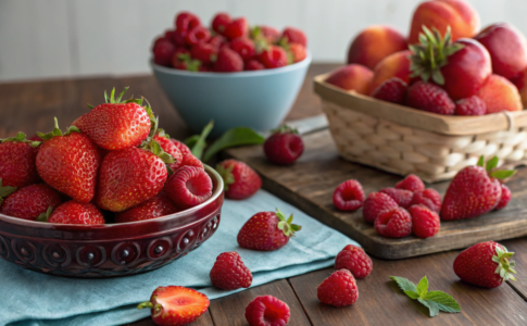 une table avec des fruits rouges (des aliments qui favorisent la santé cérébrale)