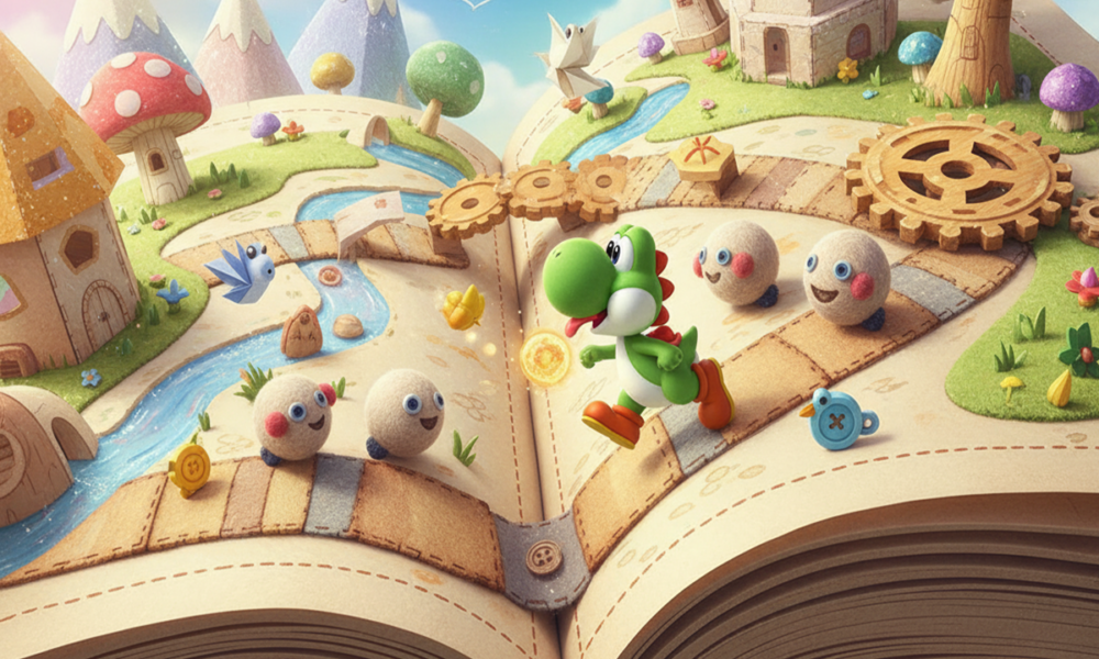 Gameplay d’un jeu d’aventure comme Yoshi and the Mysterious Book