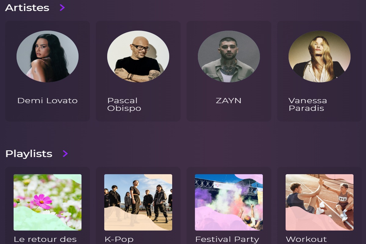 L'interface de navigation des playlists disponibles sur Playup