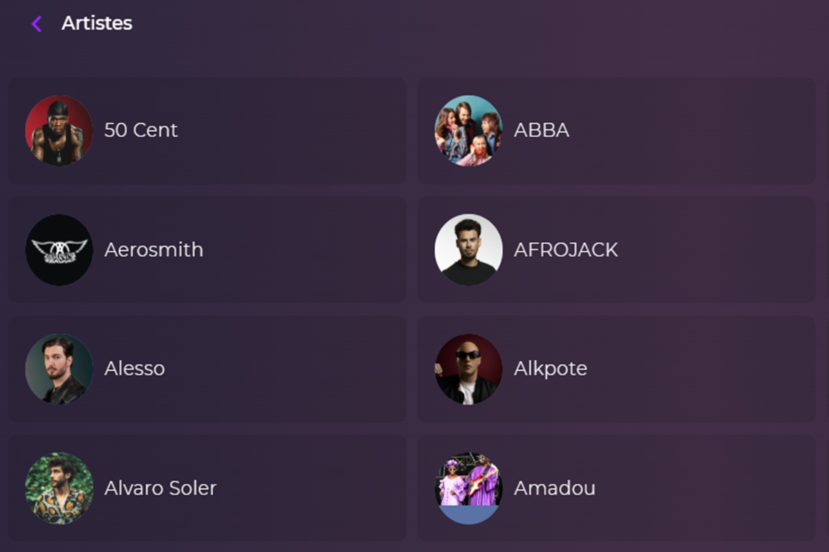 Catalogue d’artistes sur Playup