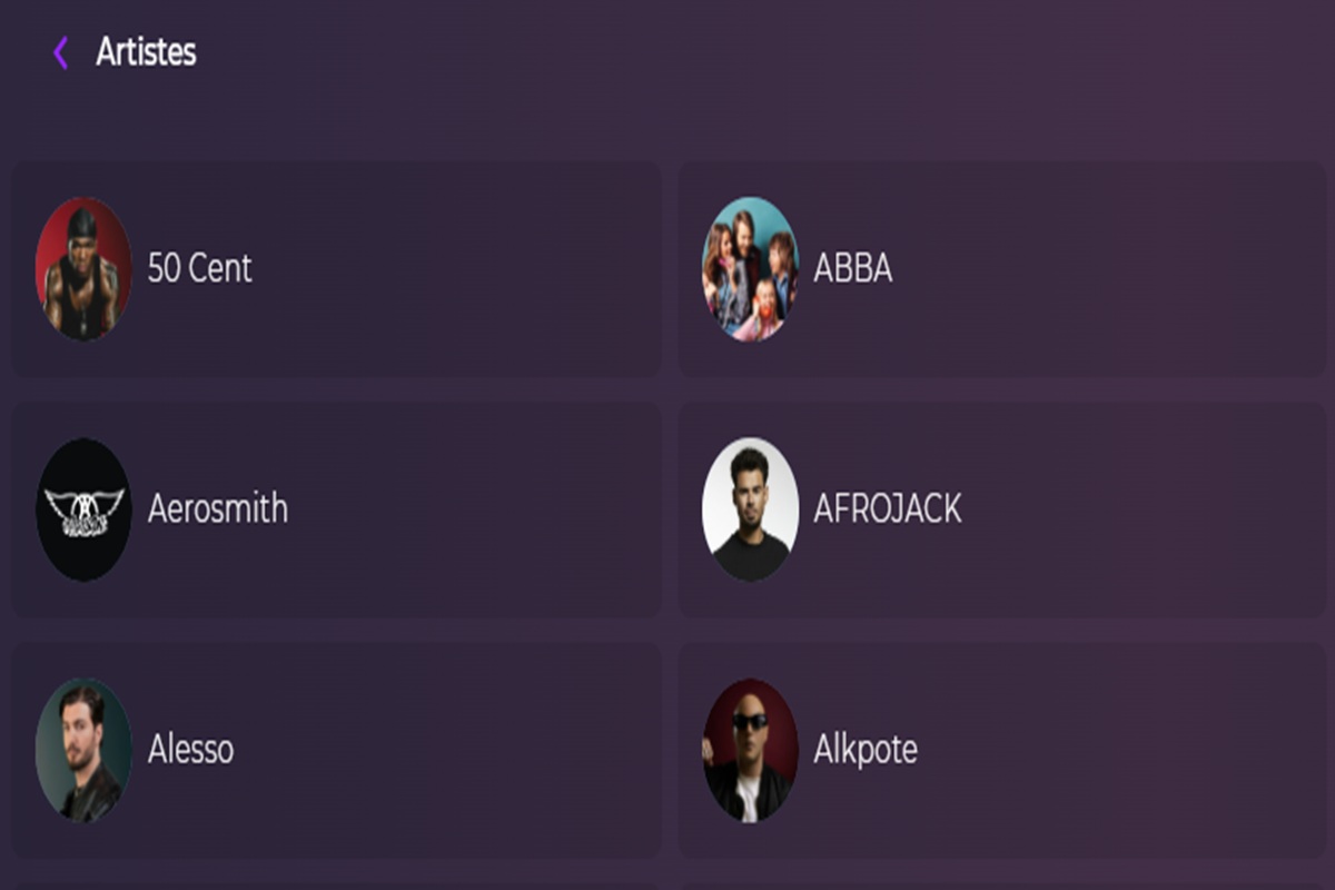 La page Artistes sur Playup