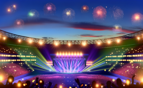 Un stade coloré et illuminé