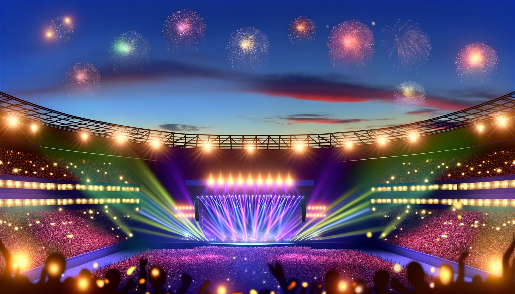 Un stade coloré et illuminé