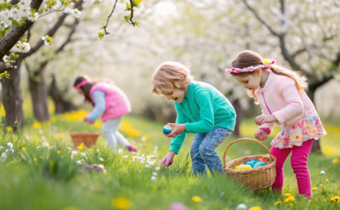 des enfants qui font une activité pour la Pâques