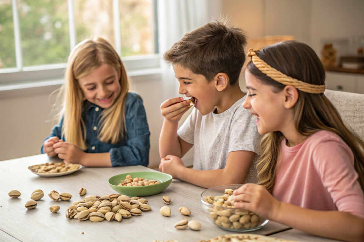 des enfants qui mangent des pistaches