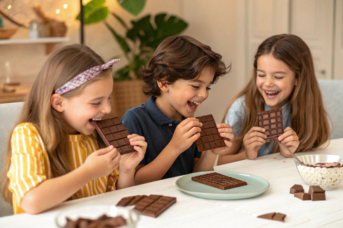 des enfants qui mangent du chocolat sans sucre