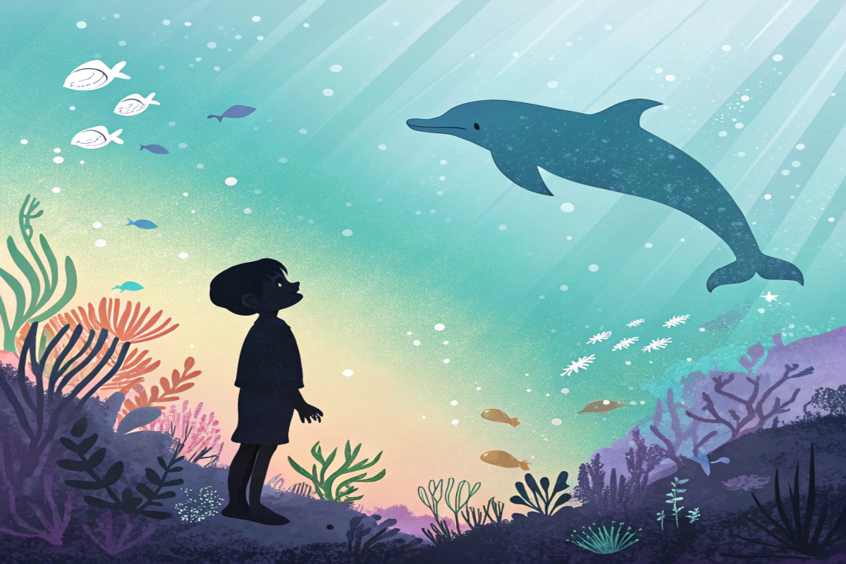 Un enfant et un dauphin sous l’océan