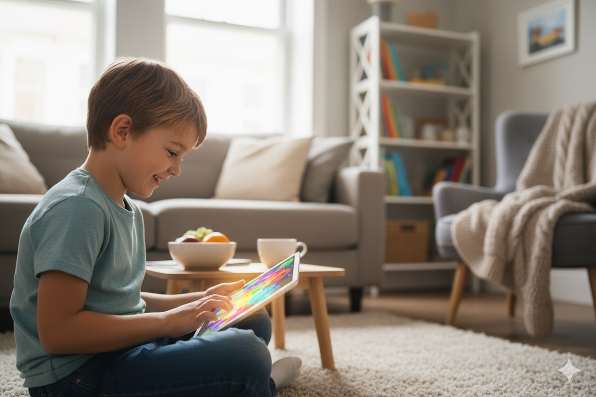 enfant de 5 à 7 ans jouant à un jeu comme Right Trick