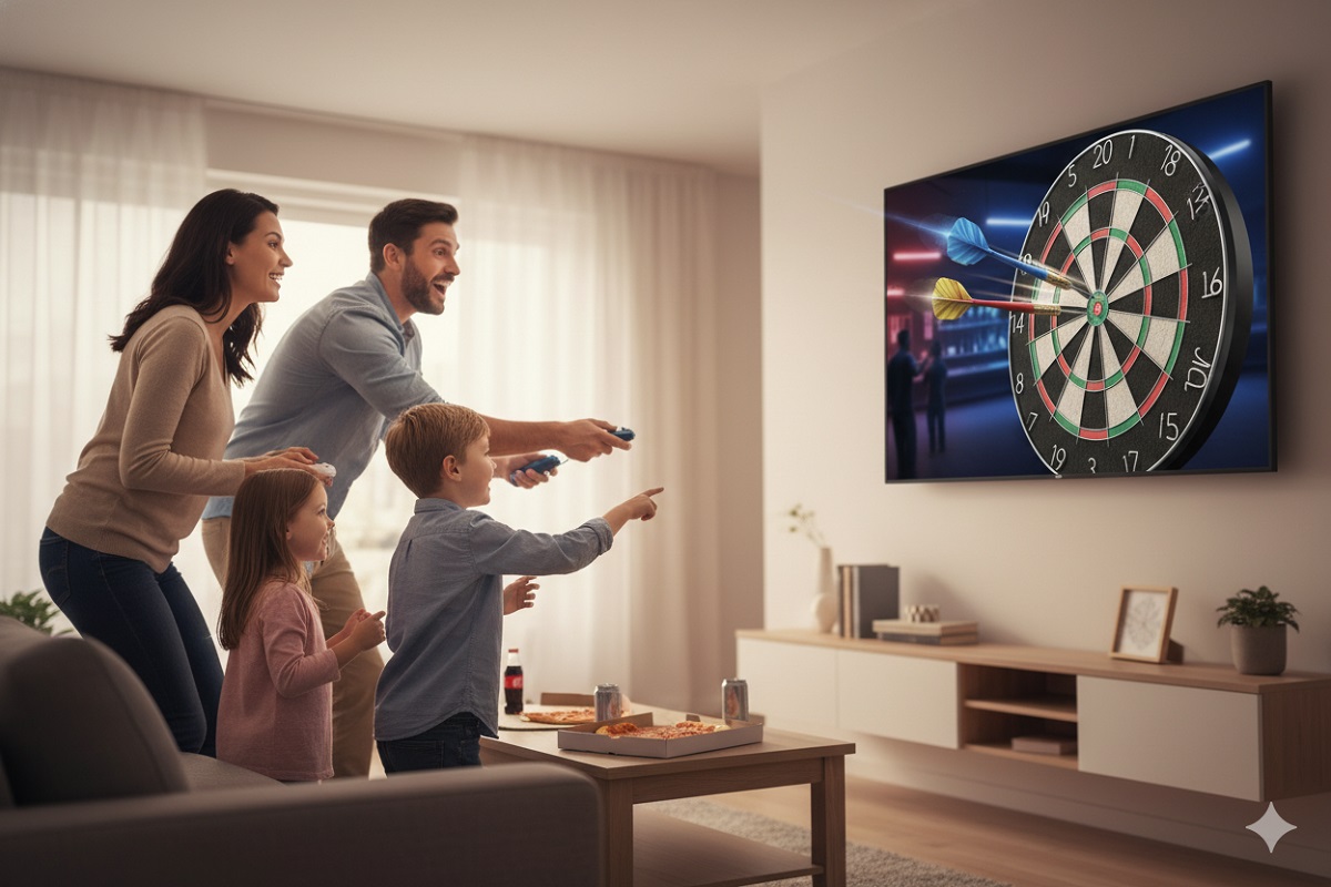 enfants et parents jouant à 3D Darts