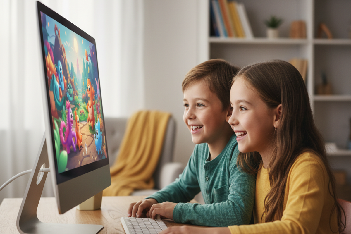 Deux enfants qui jouent sur ordinateur