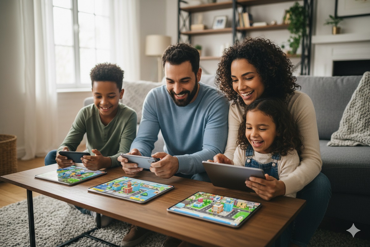 enfants jouant au jeu Skyscraper City sur mobile