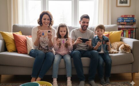 famille jouant à des jeux de mode pour enfants