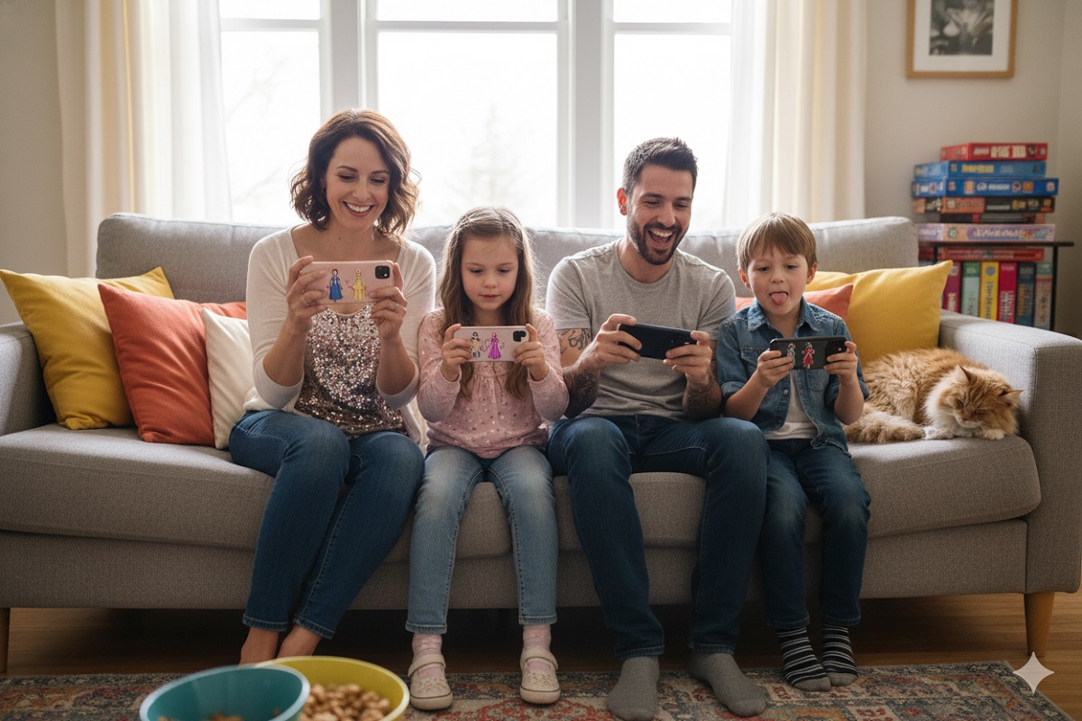  famille jouant à des jeux de mode pour enfants