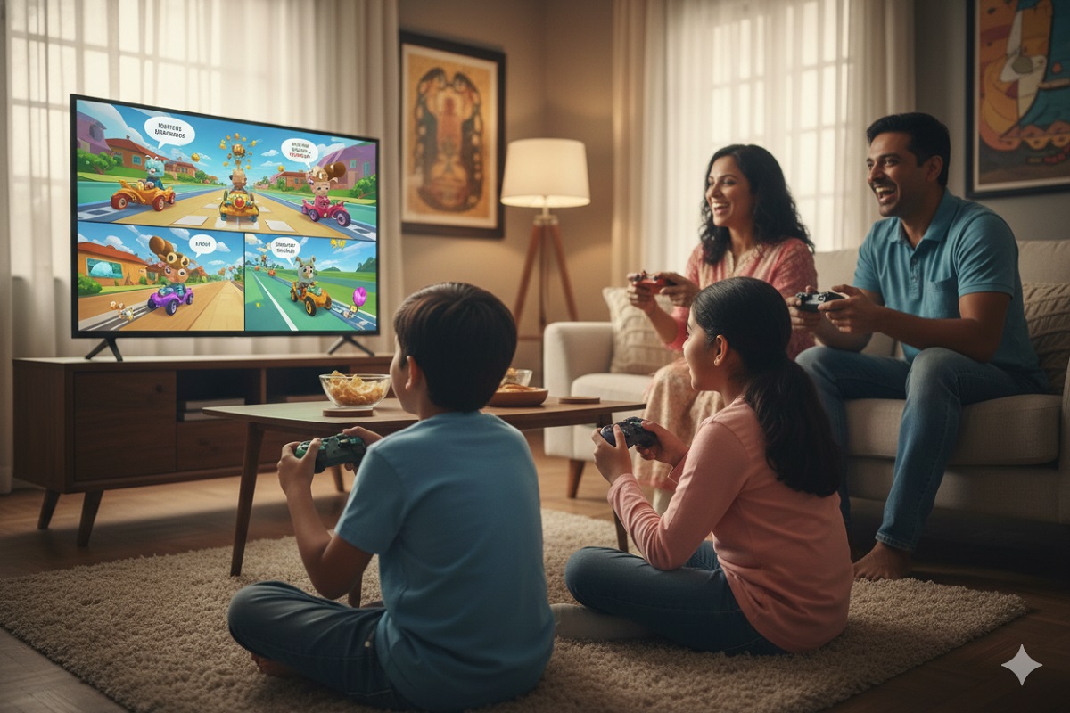 famille jouant à des jeux en ligne pour enfants