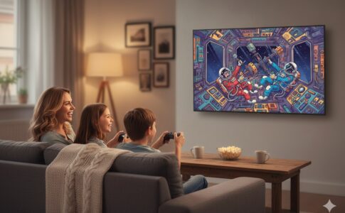 famille jouant ensemble à des jeux coopératifs