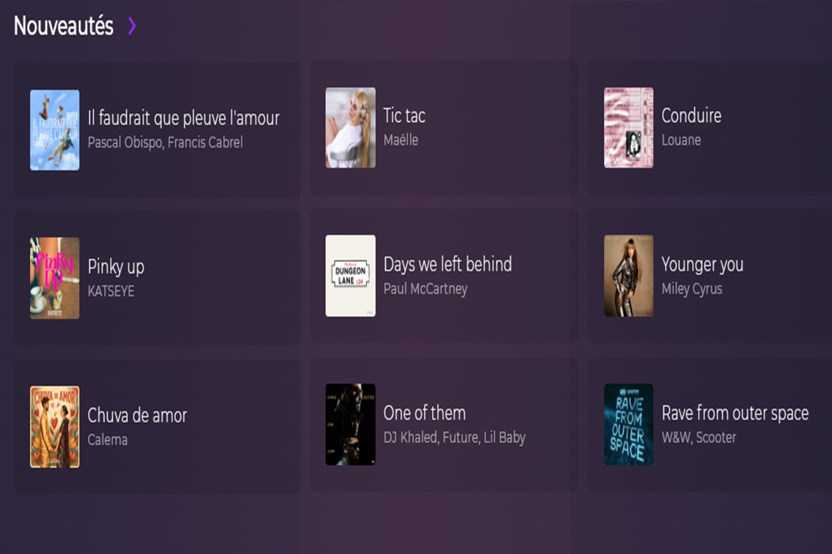 La section Nouveautés de la plateforme musicale Playup   