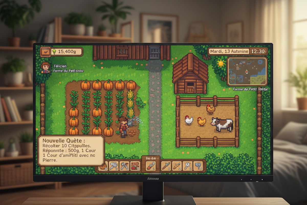 Gameplay d’un jeu de simulation comme Stardew Valley
