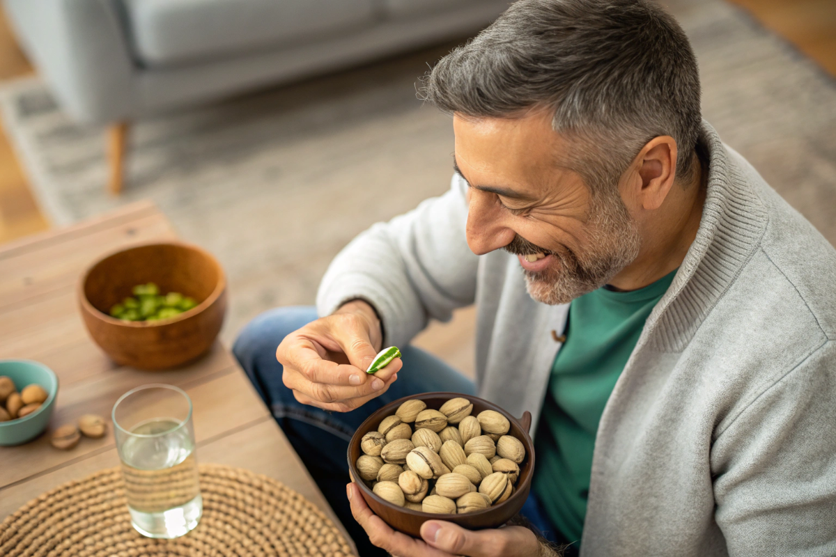un père qui mange des pistaches