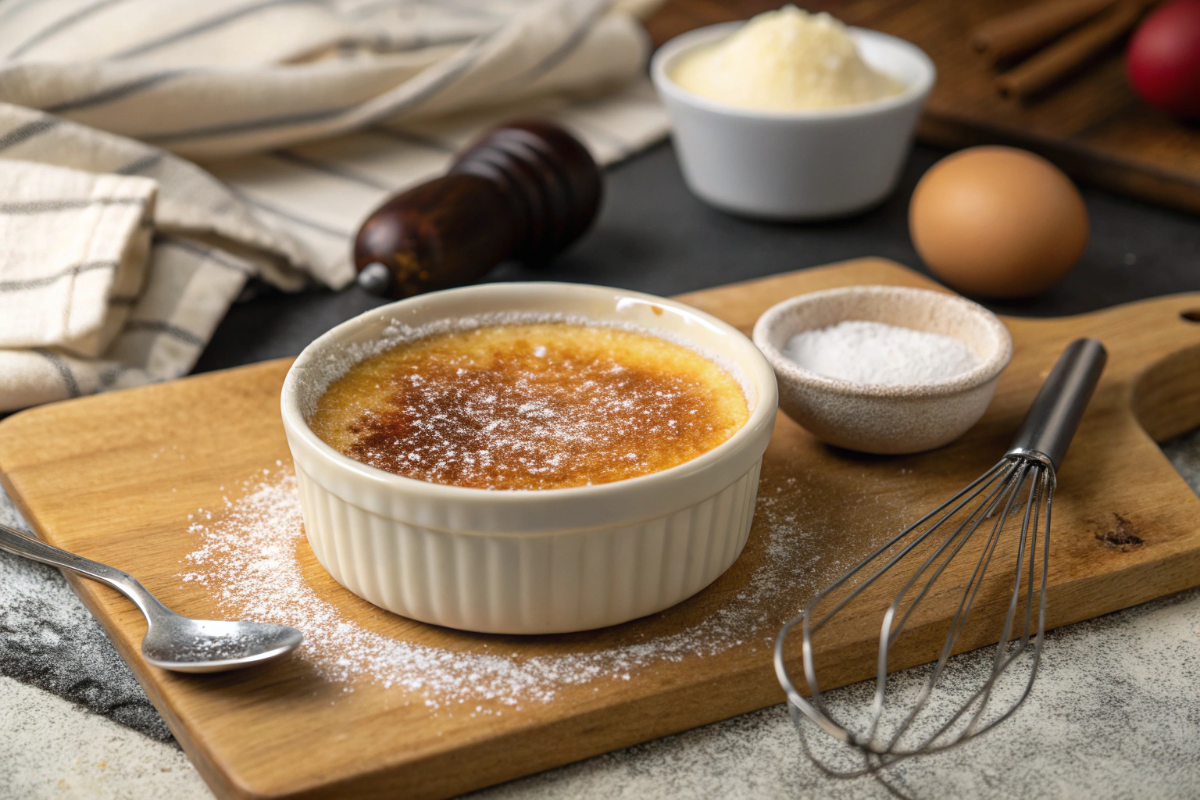 une crème brûlée en préparation
