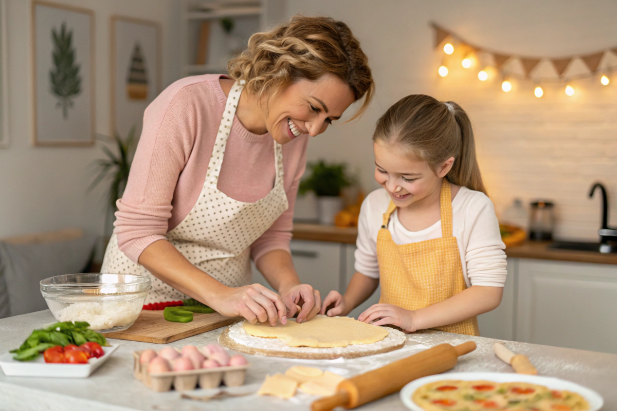 une femme et sa fille qui préparent la galette complète