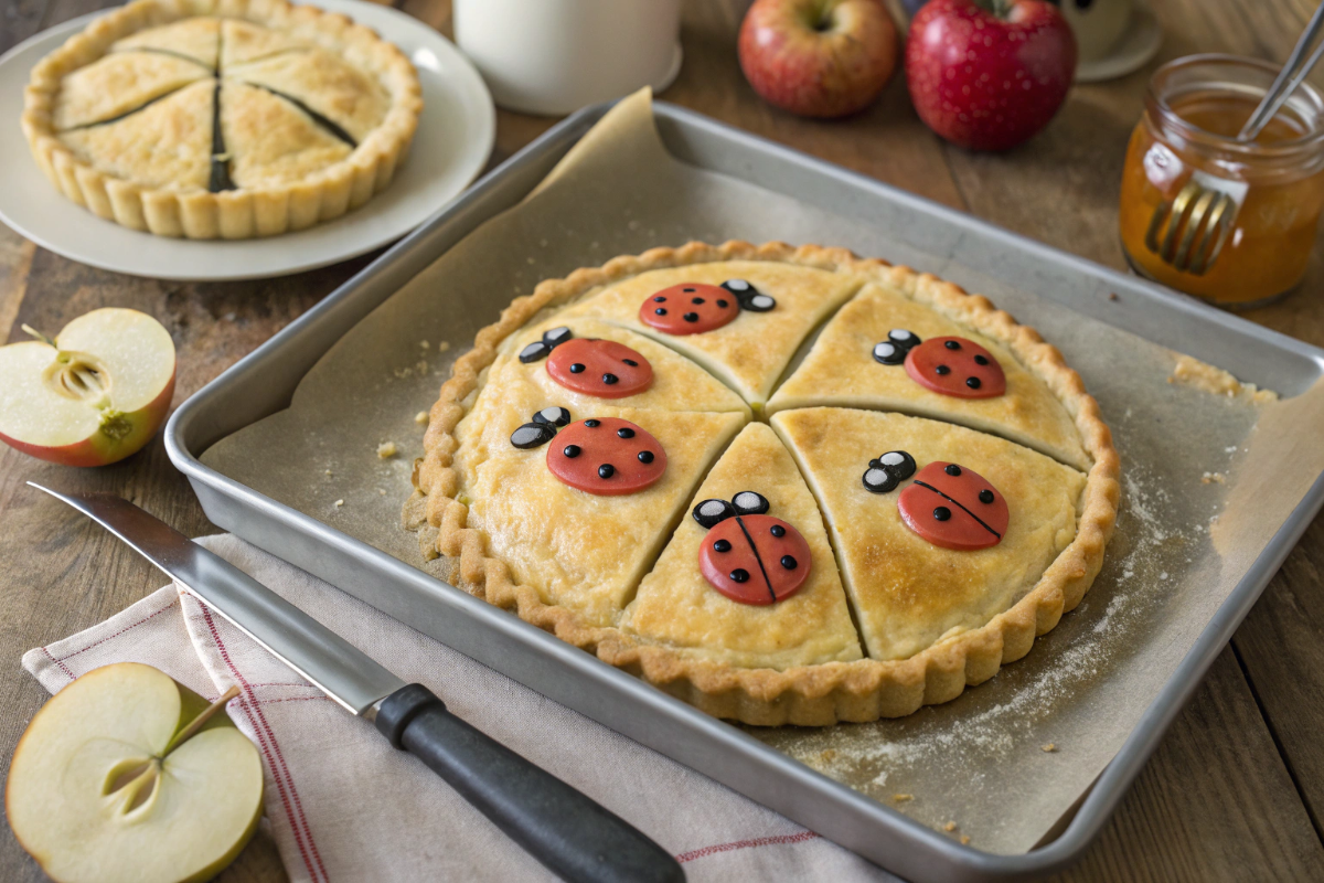une tarte aux pommes des coccinelles en préparation