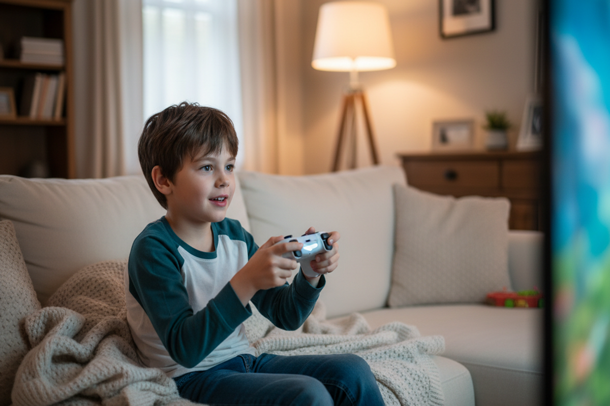 Un enfant qui joue sur console