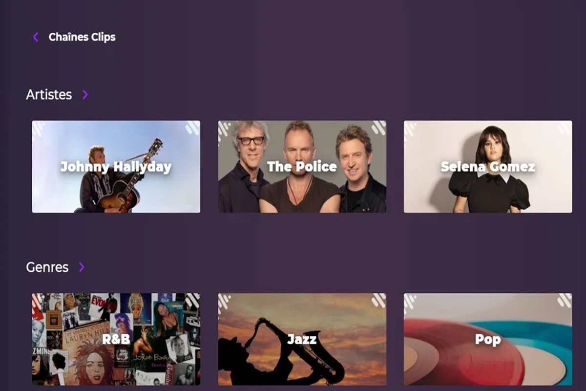 Chaînes Clips et artistes sur Playup