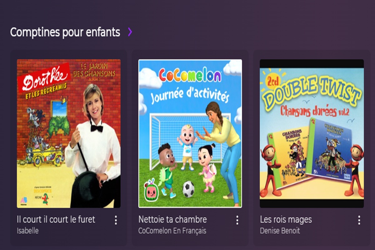 La sous-rubrique Comptines pour enfants sur Playup 