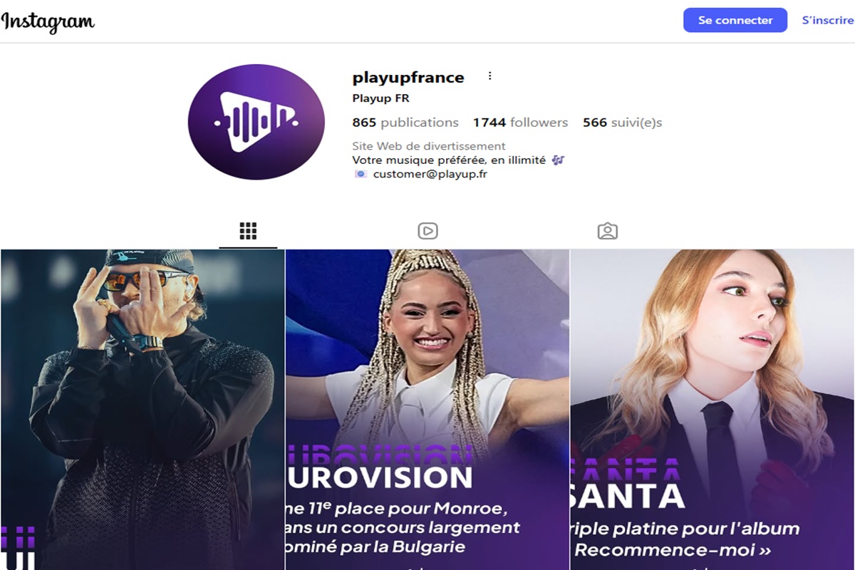 La page Instagram sur Playup