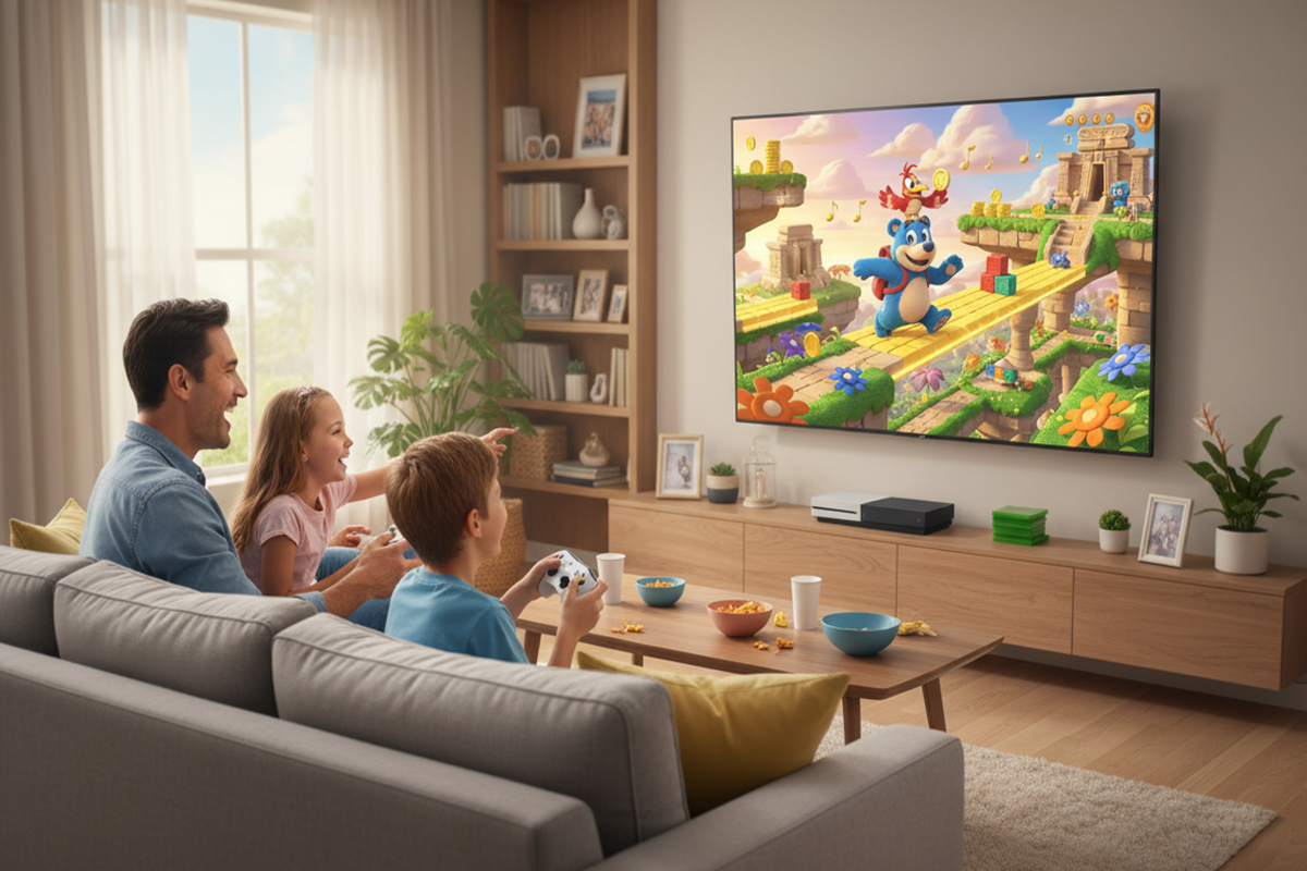 Une famille qui joue à un jeu sur le Xbox Game Pass